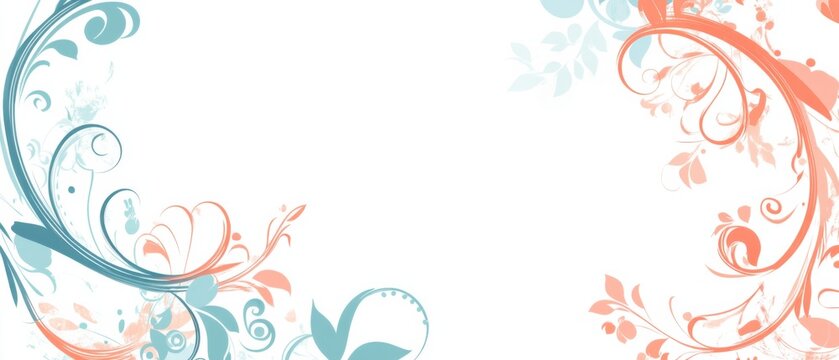 Elegant floral frame with coral and teal flourishes on white background Decorative design element for invitations, cards, and creative projects
