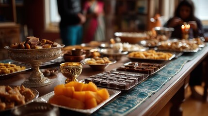 Festive Indian dessert buffet at home gathering