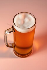 Frothy Delight: Refreshing golden brew in a glass mug, promising a crisp and satisfying drink experience.