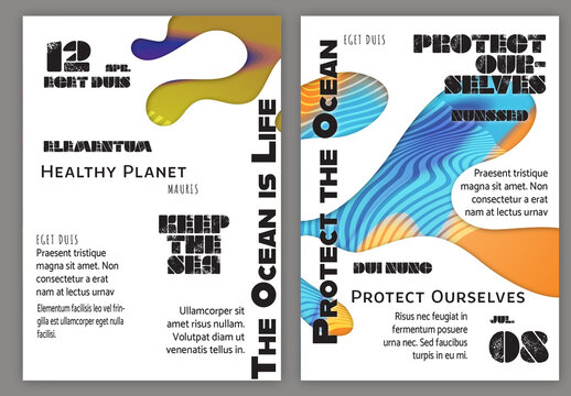 Flyer A4 Ocean Wavy Abstract Shape Whte Background