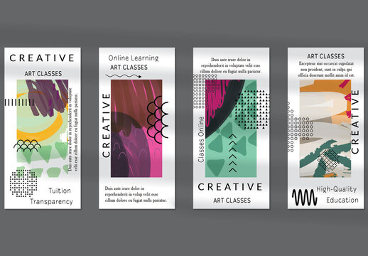 Flyer Layout with Black Shapes and Bright Abstract Rectangle on White