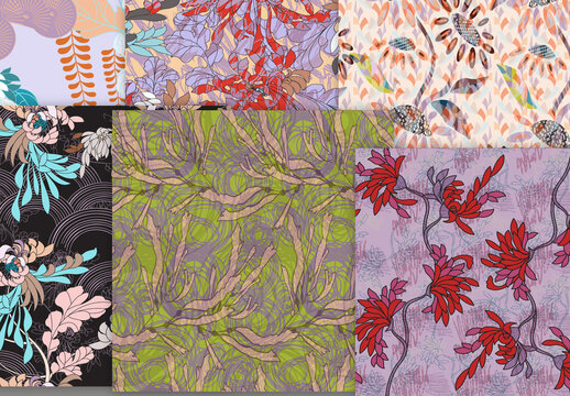 Seamless Pattern Floral Motifs Big Aster Flower