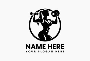 Powerful fitness woman silhouette in mid-exercise, energetic vector logo for gyms and personal trainers