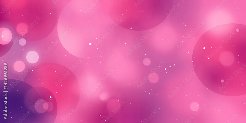 Poster abstract blurred background with pink and purple hues and bokeh effect with small sparkles