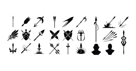 Spear Silhouette Vector Set | Ancient Weapon Outline Icons   Spearhead Outline Clipart | Tribal Weapon Silhouette Pack