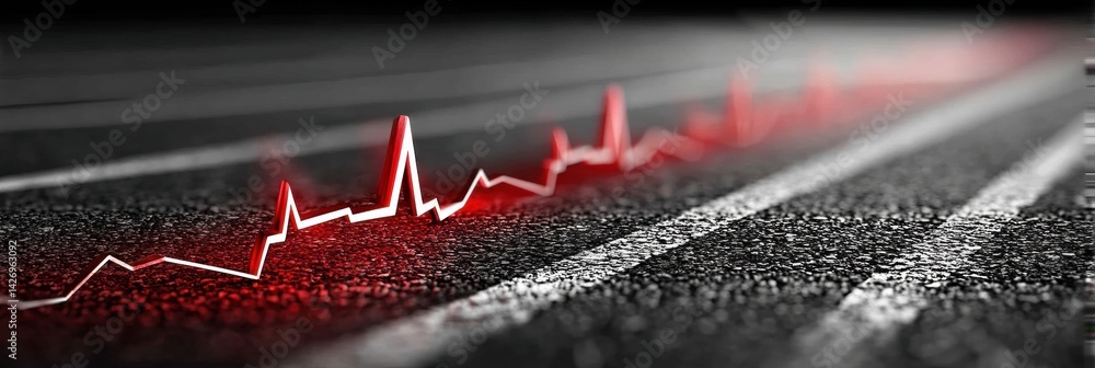 Poster heartbeat line transforming into a running track representing fitness and health