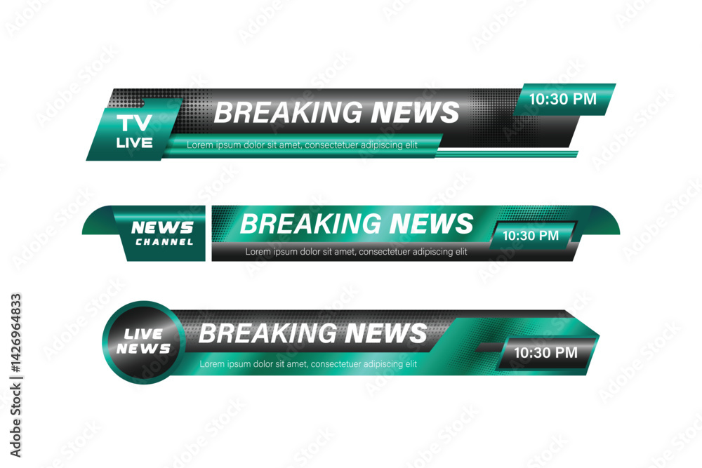 Poster set of bundles different style breaking news lower third element vector