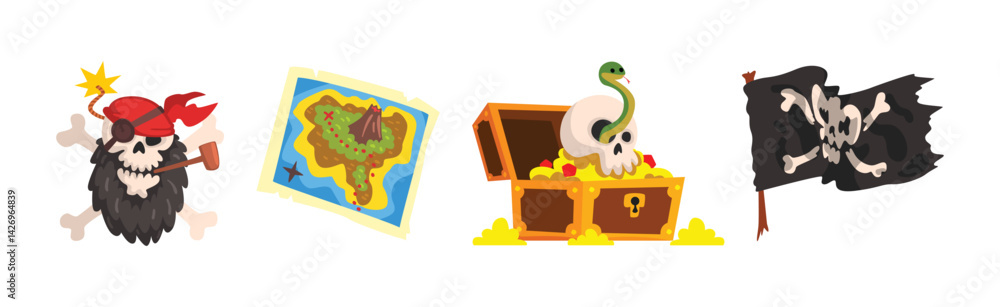Poster pirate and corsair object and element vector set