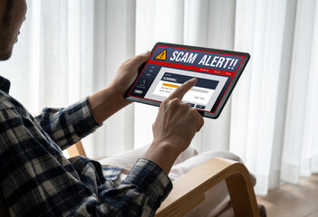 Cyber security software show alert of cyber attack for protection snugly. Danger from virus, phishing and cyber fraud.