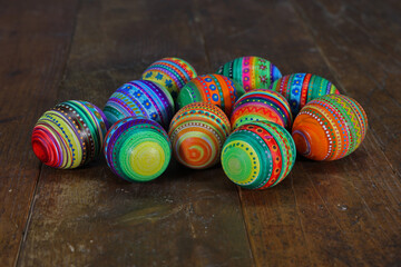 Dyed Easter eggs painted by children