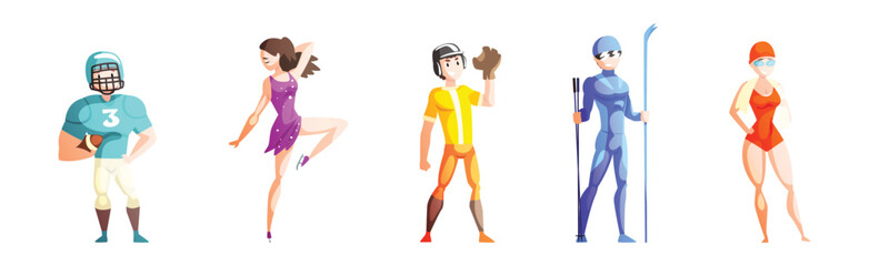 Fototapeta premium Man and Woman Athlete Character Engaged in Different Sport Vector Set