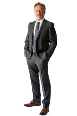 Confident Mature Businessman in Dark Gray Suit