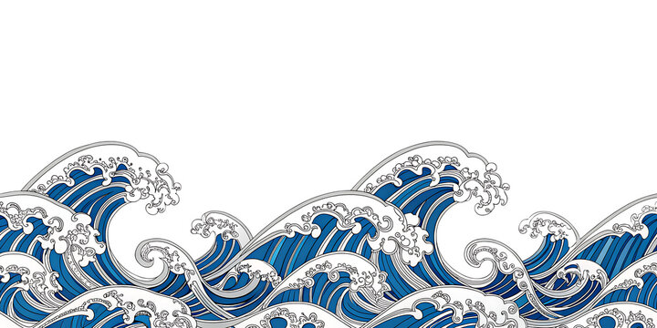  japan wave oriental design seamless isolated on white background PNG. GENERATIVE AI