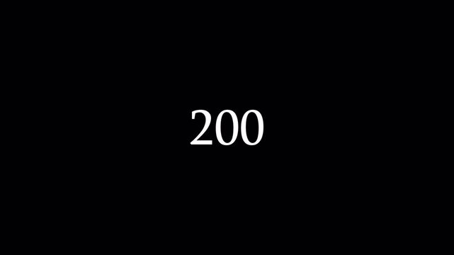 Number counter animation from 0-10 numbers on a transparent background, Animated counting Numbers from zero to two hundred   with alpha channel,