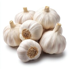 Pile of garlic bulbs isolated on white background