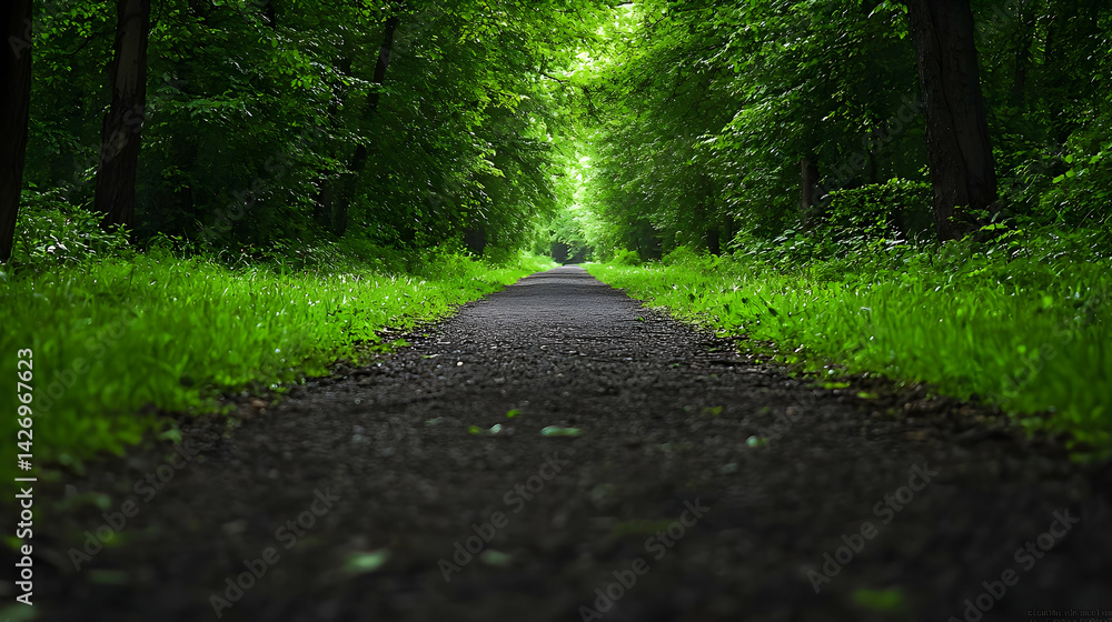 Poster Forest Path With Sunlight Through Trees
