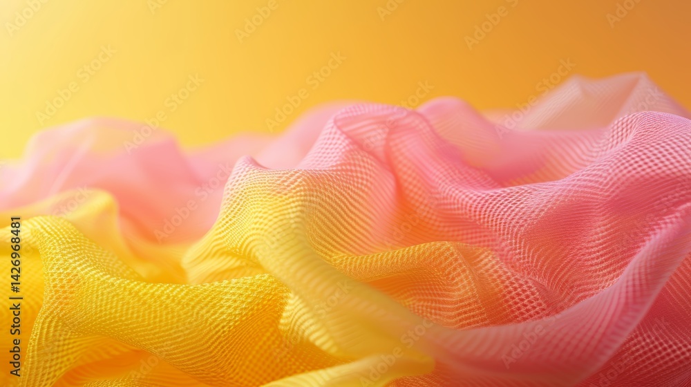 Aufkleber Translucent polygons interlock to form a striking lattice structure, with vibrant neon pink and yellow colors blending seamlessly against a smooth background