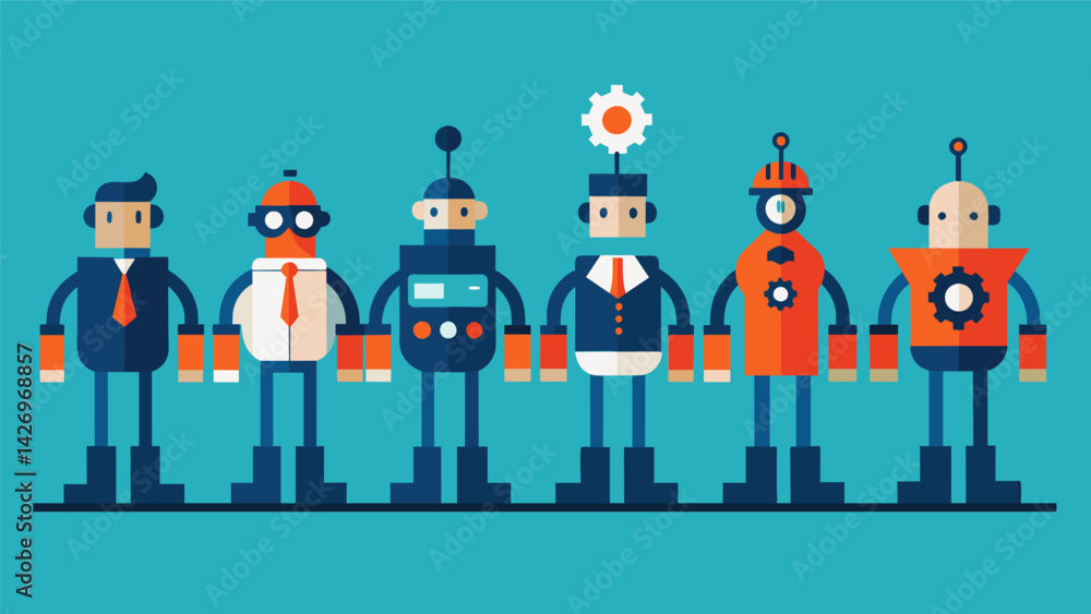 Poster each machine in the lineup has a specific role to play but together they make a powerful team.. vect