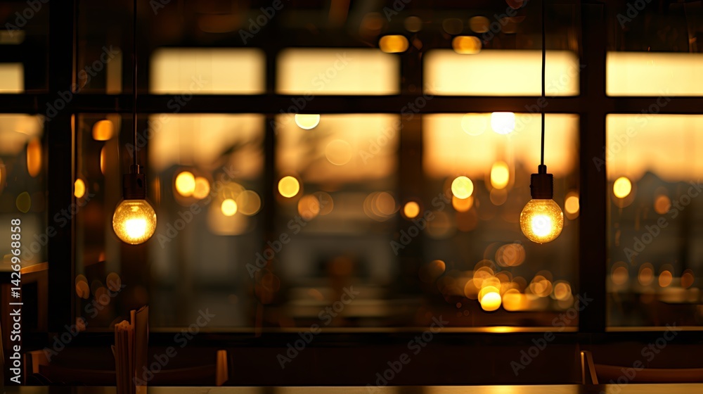 Aufkleber Soft colors and blurred shapes create an abstract background illuminated by warm lights, evoking a contemporary urban atmosphere at dusk