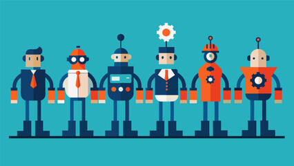 Each machine in the lineup has a specific role to play but together they make a powerful team.. Vector illustration