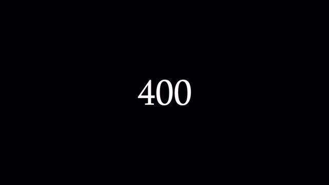 Number counter animation from 0-400 numbers on a transparent background, Animated counting Numbers from zero to four hundred   with alpha channel,