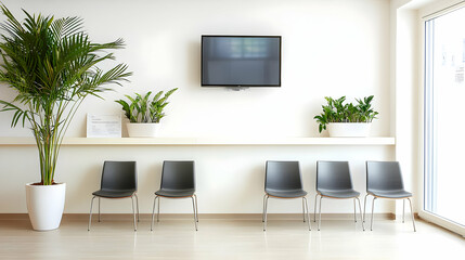 Modern Clean Waiting Room With Plants And Chairs