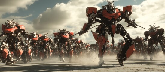 Red Mechanical Warriors Charging