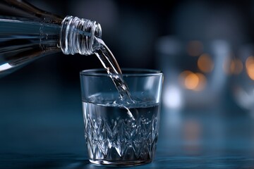 Pouring fresh water into crystal glass