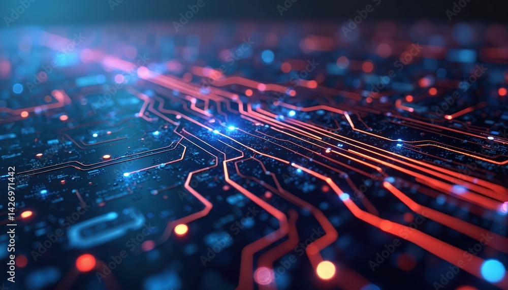 Aufkleber High-tech background circuit board tech design. Abstract digital tech concept futuristic innovation data transfer network. Modern technology, science, computing, processing, connection, internet,