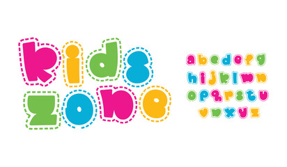 kids letters, Funny letter signs for nursery, playground or kindergarten kids vector stock illustration set. Alphabet kids, abc children and toddlers. Lettering typography.