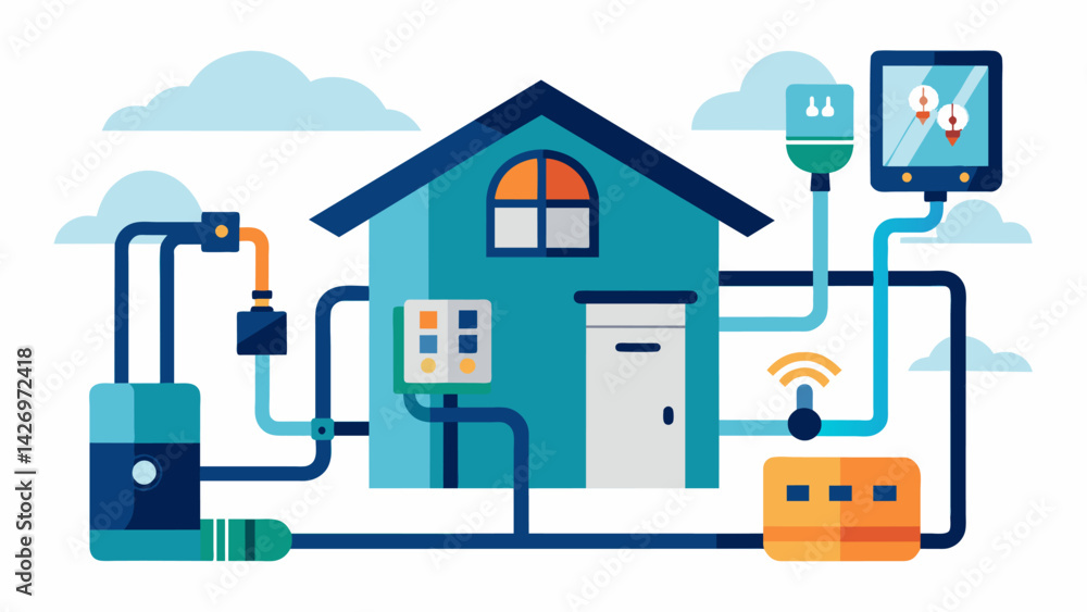 Poster the installation of plumbing and electrical systems in a modular home showcasing the builtin design 