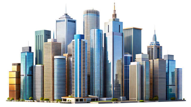 skyscrapers-in-the-city-isolated-on-white-background PNG