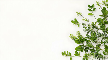 Fresh Green Leaves Against White Background