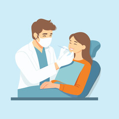 Dentist and Patient Consultation Vector Illustration – Happy Dental Visit, Mouth Checkup, Tooth Care, Flat Design