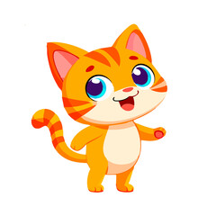 2D character, cute red kitten with blue eyes thoughtful, on a transparent background