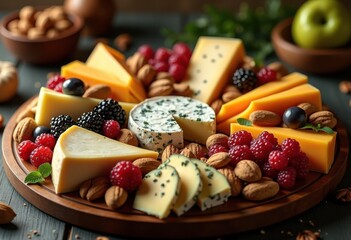 deluxe cheese platter assorted textures colors gourmet tasting experience artisan cheeses nuts fruits elegance indulgence, dessert, deli, selection, milk