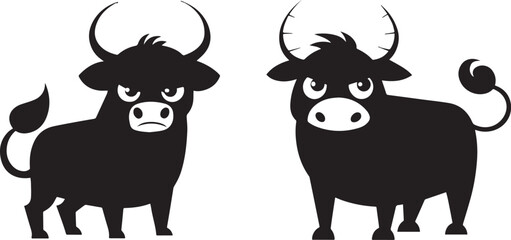 Cute Angry Bull Cartoon Vector. Horned Ox Mascot Animal Clipart for Kids and Logos.