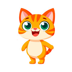 Fototapeta premium 2D character, cute red kitten with green eyes smiling, on transparent background
