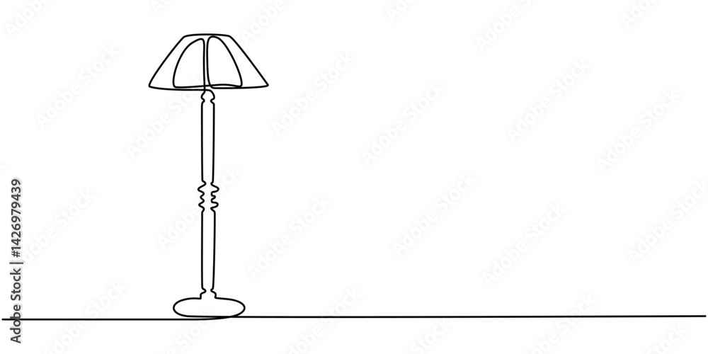 Poster continuous one line drawing of floor lamp design. elegant floor lamp in single line draw illustratio