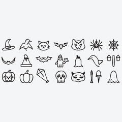 Halloween Icon Set: A collection of whimsical Halloween-themed icons, illustrated in a clean, minimalist style. Perfect for adding a touch of spooky fun to your designs.