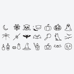 Spooky Halloween Icons: A collection of hand-drawn Halloween icons, perfect for creating a festive and spooky atmosphere. Featuring pumpkins, bats, ghosts, and more.