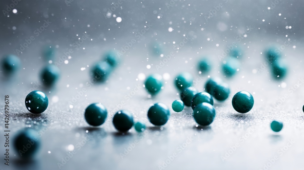 Aufkleber Teal pathogen particles swirl in a hazy gray backdrop, creating a captivating visual representation of health topics and scientific inquiry evoking curiosity
