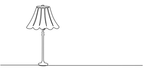 Continuous one line drawing of floor lamp design. Elegant floor lamp in single line draw illustration. Editable stroke, Interior floor lamp outline drawing illustration. one continuous line drawing.