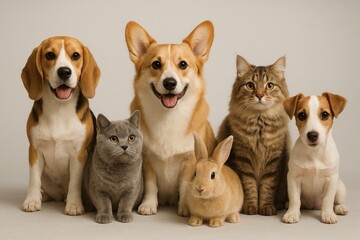 Adorable pets posing together.
