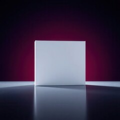 Obraz premium Minimalist white square on reflective surface against a contrasting plum background. Simple yet elegant.