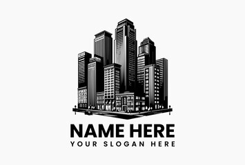 Obraz premium Elegant real estate and construction architecture logo template, modern building symbol isolated on white background for premium property branding