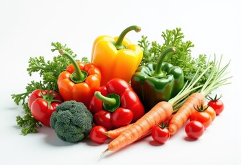 floating vibrant vegetables solid backdrop colorful fresh produce still life imagery, tomato, cucumber, pepper, broccoli, zucchini, eggplant, potato