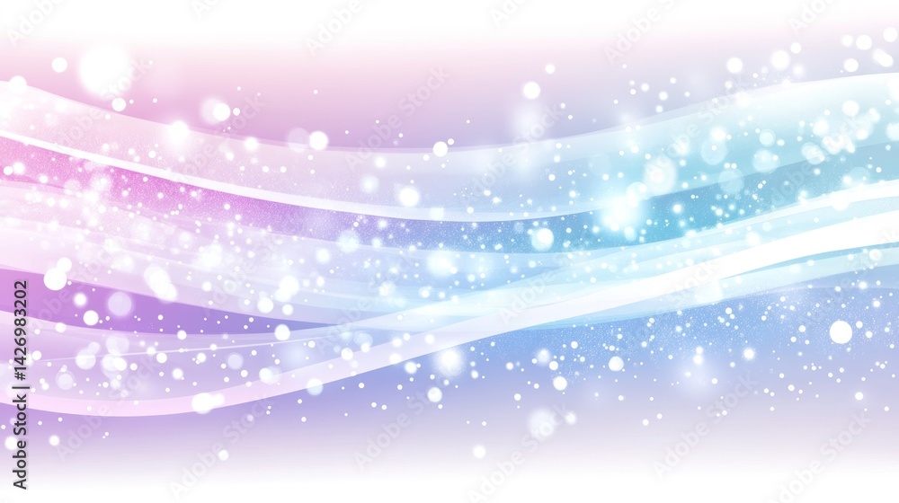 Poster pastel, flowing lines and shimmering sparkles create a soft, ethereal backdrop.