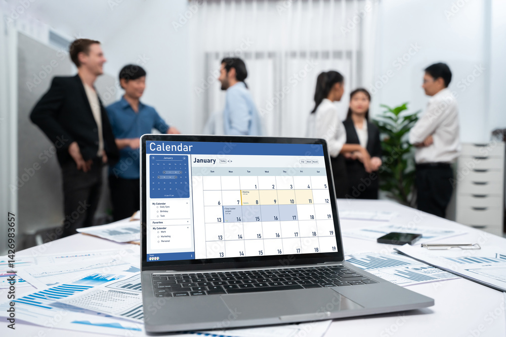Poster Calendar on computer software application for schedule planning for personal organizer and online business brisk