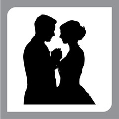 Silhouette of a loving couple with romantic and family elements in vector style